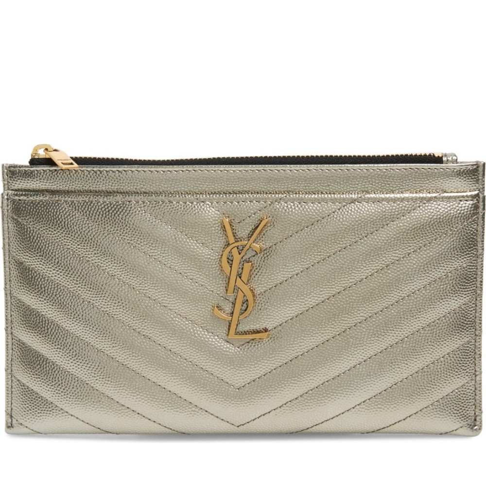 NEW SAINT LAURENT Monogram Metallic Leather Pouch